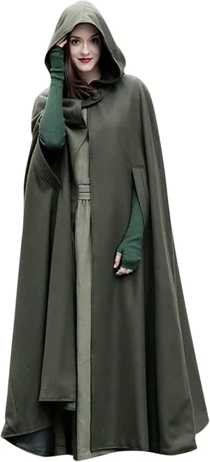 Women's Trench Coat Gothic Long Cloak Autumn And Winter Hoodies Robe Wool Blend Hooded Cape Poncho Maxi Cloak Coat