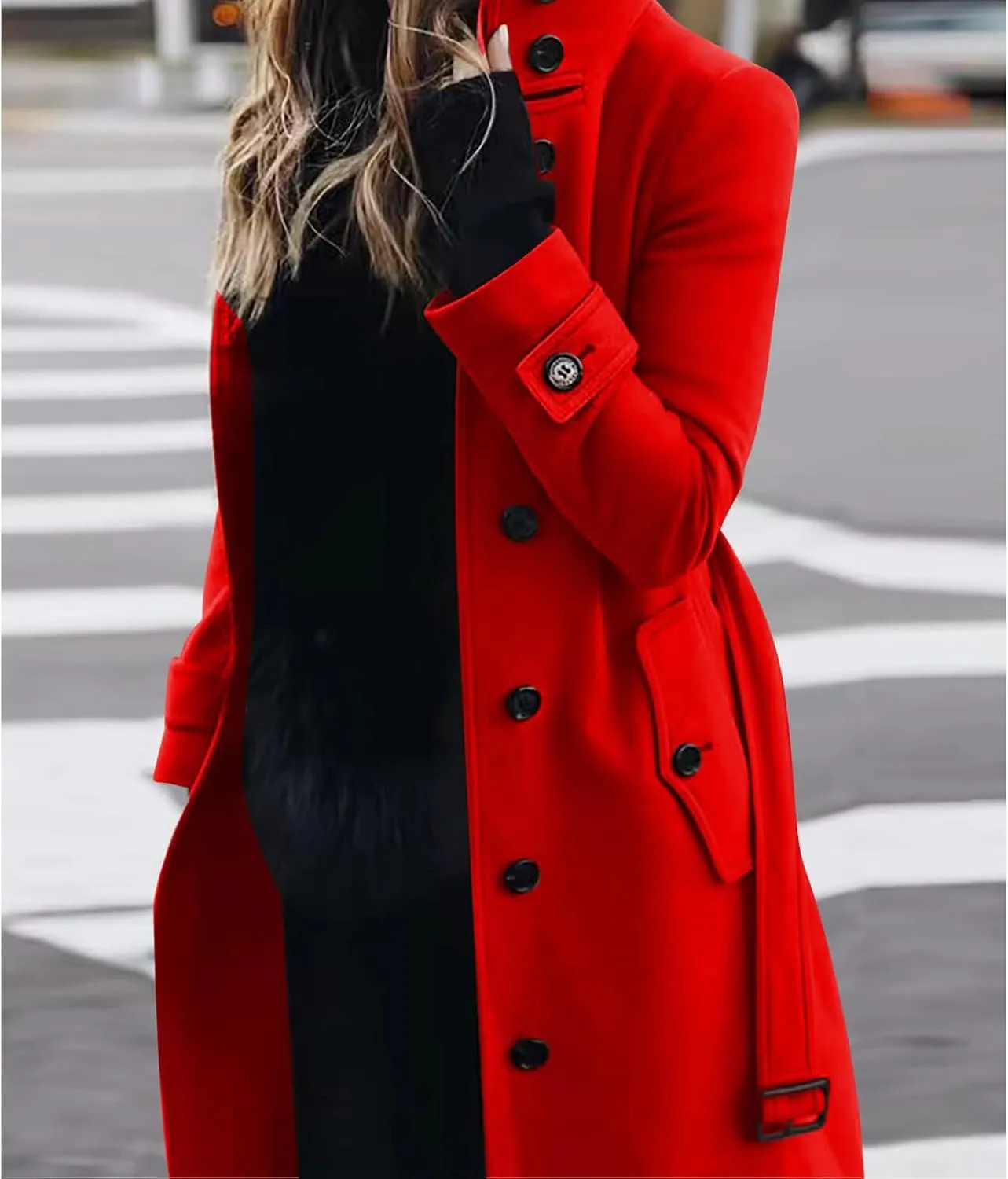 Womens Trench Coat Single Breasted Belted Coats Oversized Thick Warm Outerwear Stand Collar Winter Wool Blend Outwear