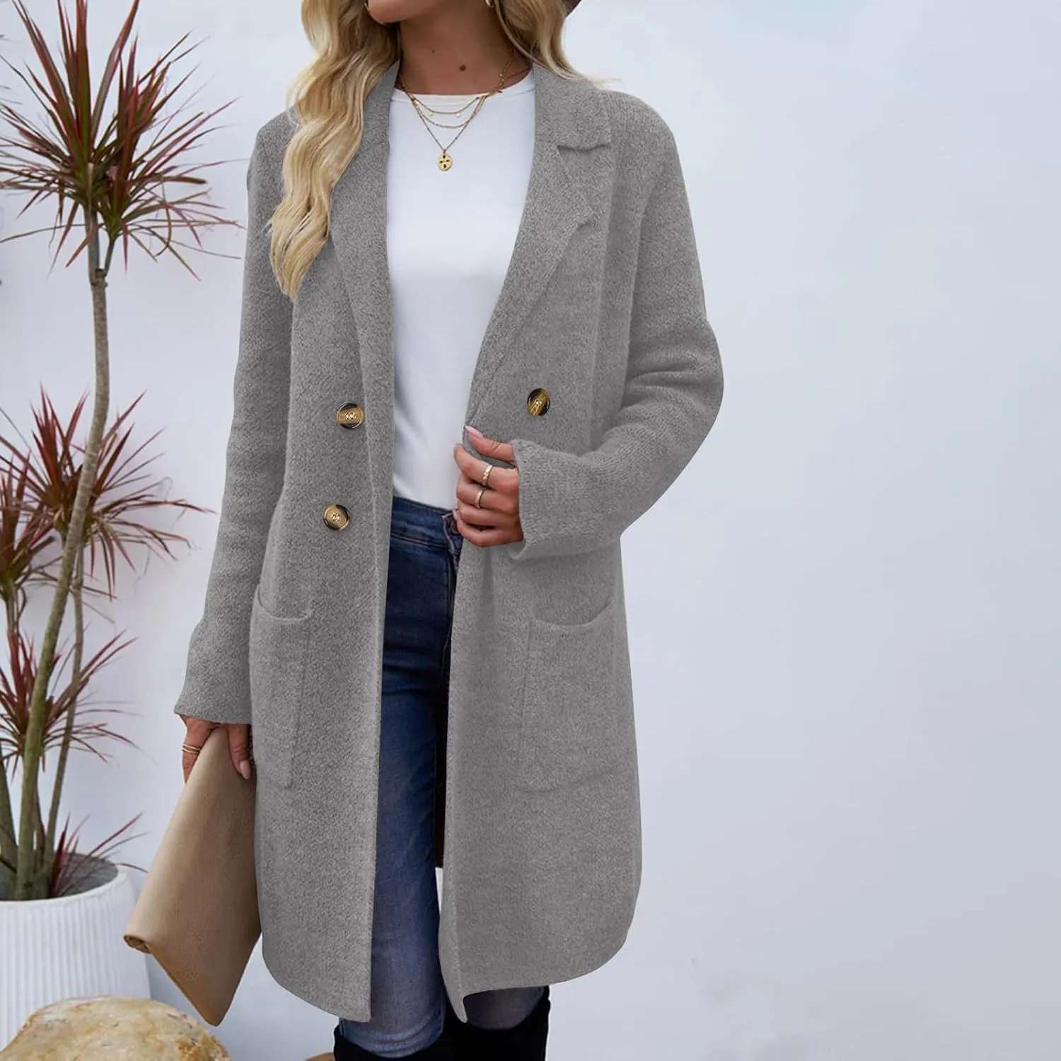 Women's Warm Double Breasted Wool Pea Coat Business Trench Coat Jacket Winter Elegant Coats for Women Lapel Jackets