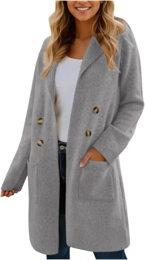 Women's Warm Double Breasted Wool Pea Coat Business Trench Coat Jacket Winter Elegant Coats for Women Lapel Jackets