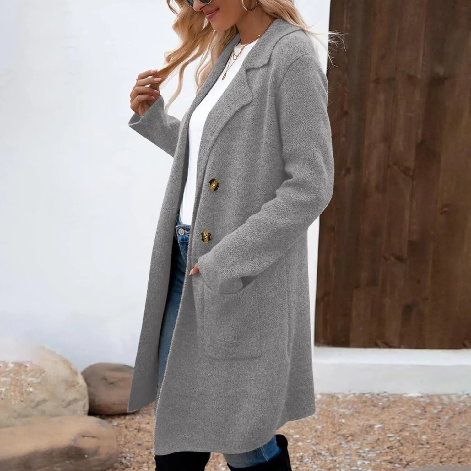 Women's Warm Double Breasted Wool Pea Coat Business Trench Coat Jacket Winter Elegant Coats for Women Lapel Jackets