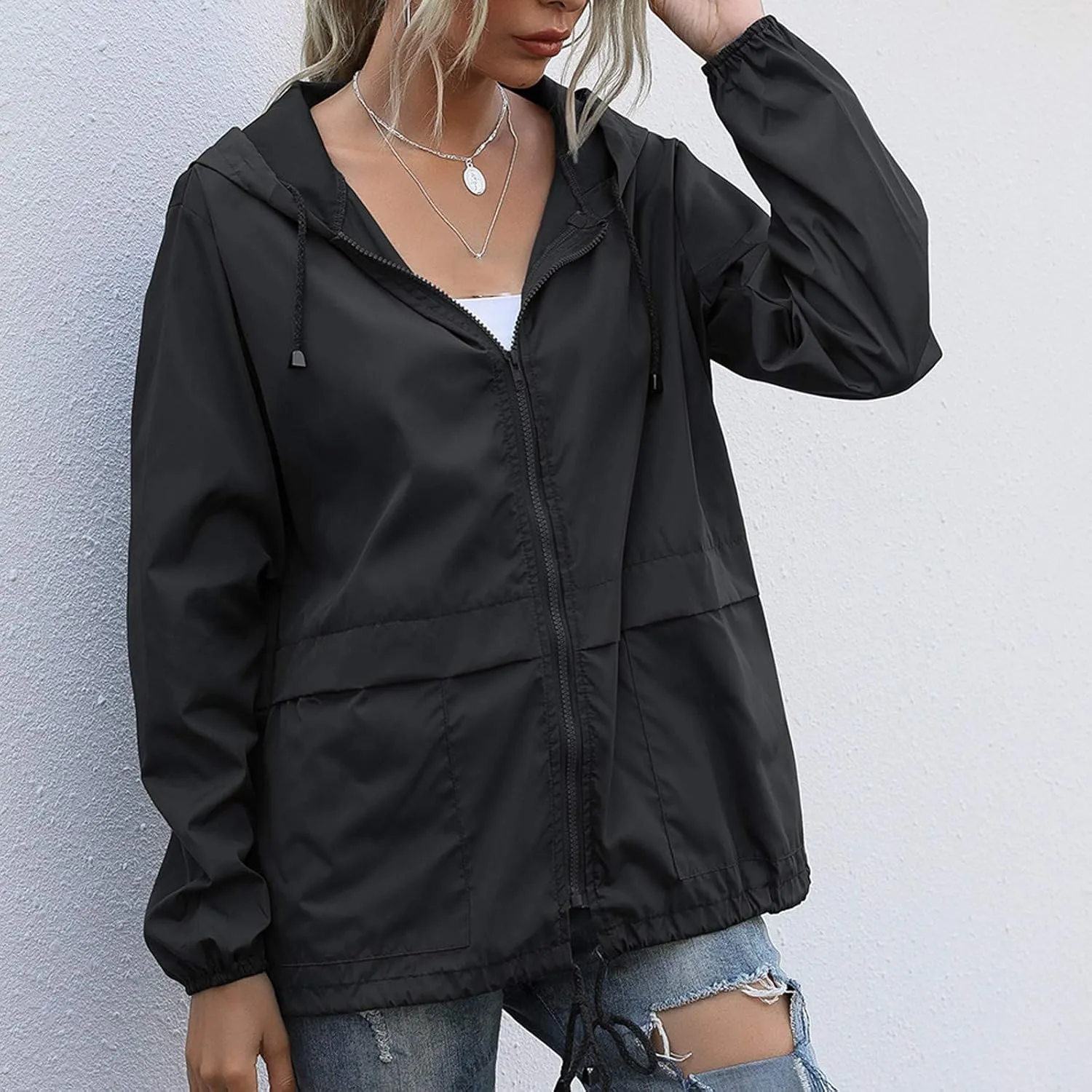 Women's Waterproof Rain Jacket Lightweight Hooded Raincoat for Hiking Travel Outdoor Windbreaker Travel Jacket (S-2XL)