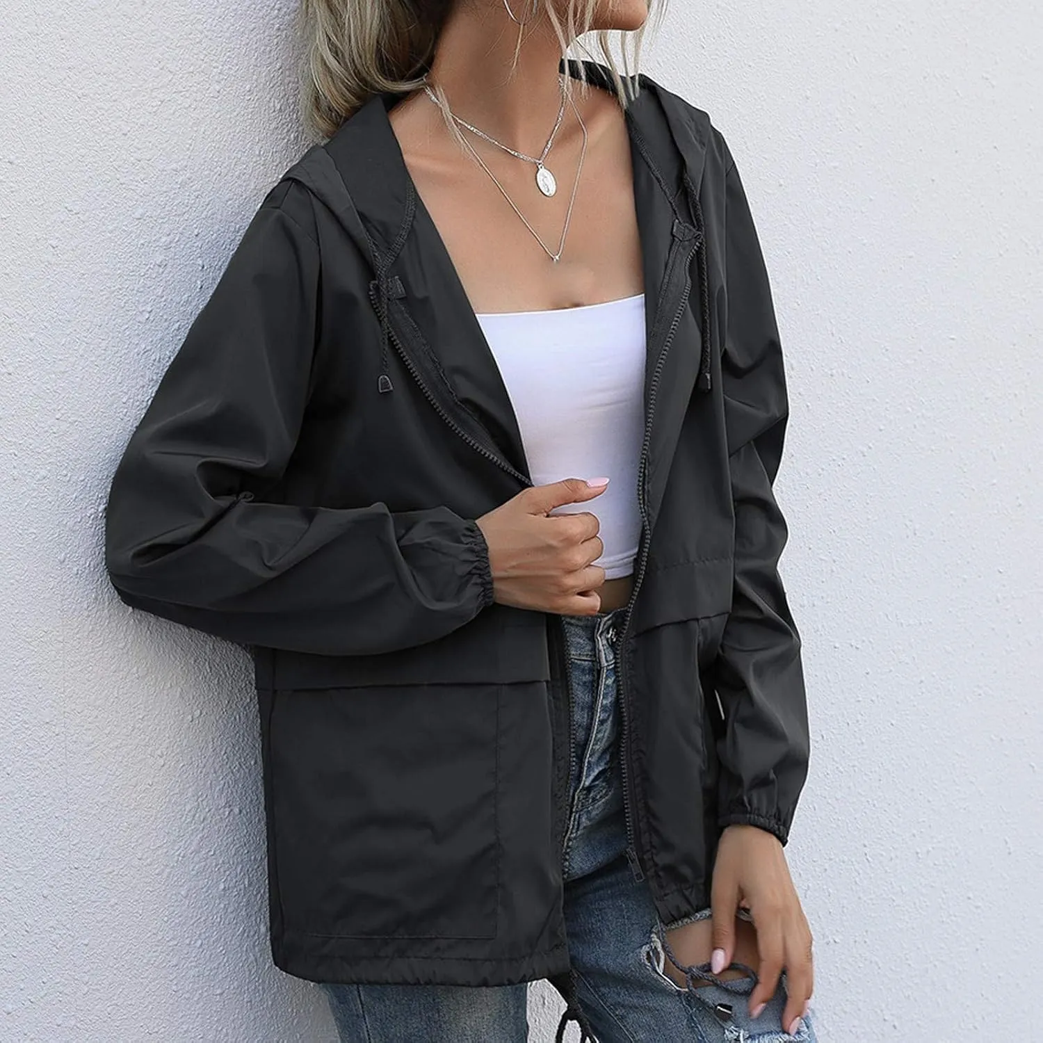 Women's Waterproof Rain Jacket Lightweight Hooded Raincoat for Hiking Travel Outdoor Windbreaker Travel Jacket (S-2XL)