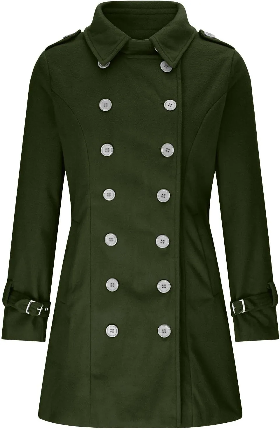 Womens Winter Coats Vintage Double Breasted Midi Peacoat Slim Fit Lapel Trench Coats Wool Blend Outerwear