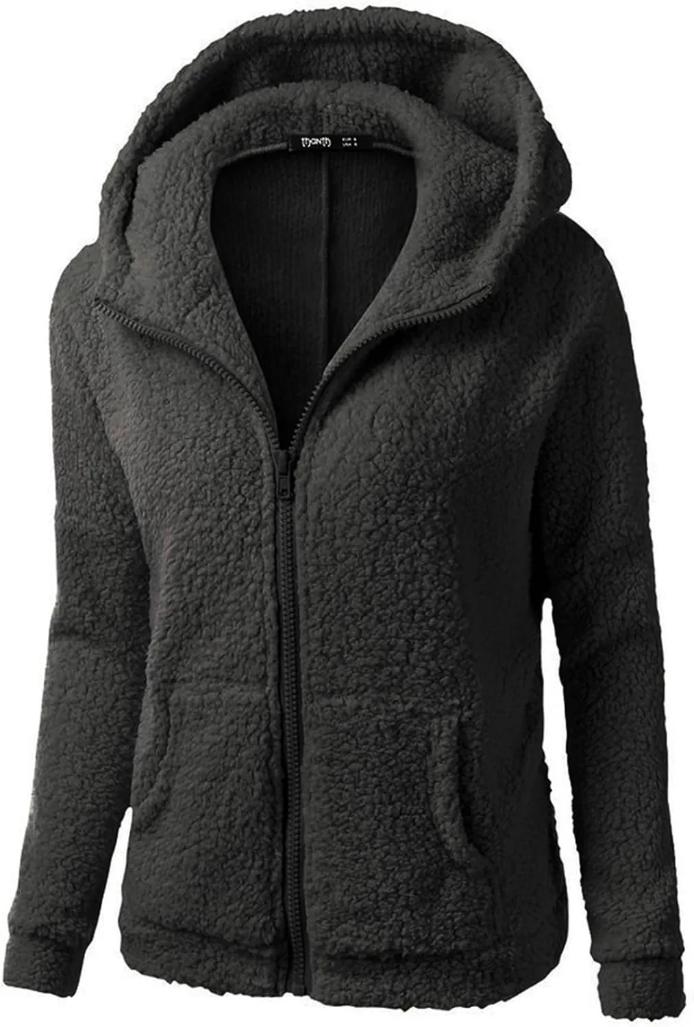 Womens Winter Coats with Hood Casual Long Sleeve Fuzzy Sherpa Jacket Trendy Warm Zip Up Hoodie Shaggy Faux Fur Coat