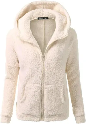Womens Winter Coats with Hood Casual Long Sleeve Fuzzy Sherpa Jacket Trendy Warm Zip Up Hoodie Shaggy Faux Fur Coat