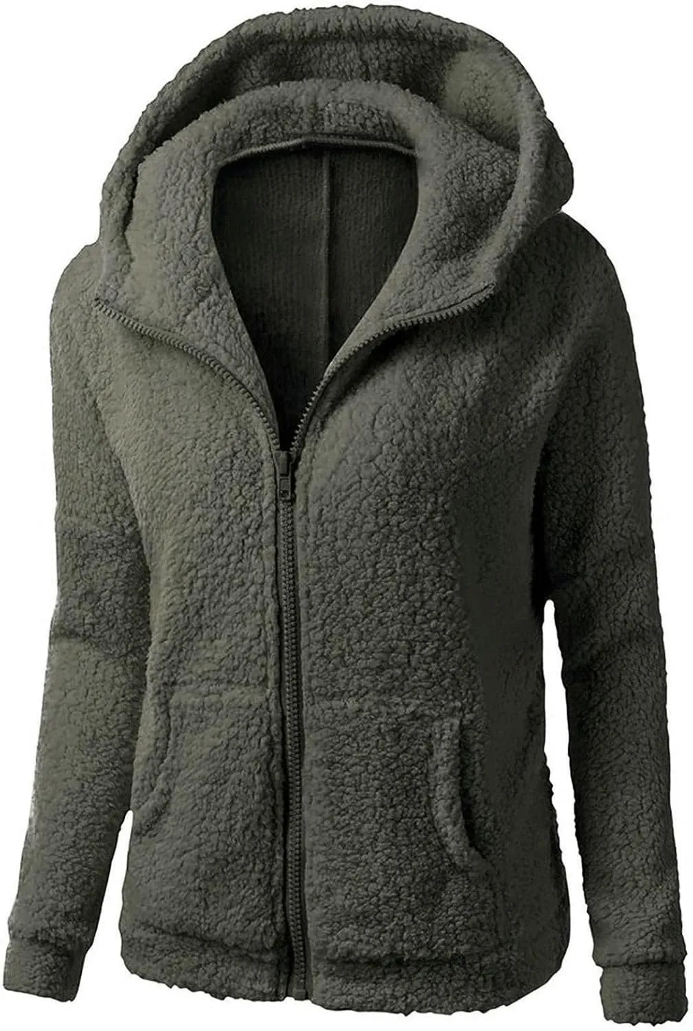 Womens Winter Coats with Hood Casual Long Sleeve Fuzzy Sherpa Jacket Trendy Warm Zip Up Hoodie Shaggy Faux Fur Coat