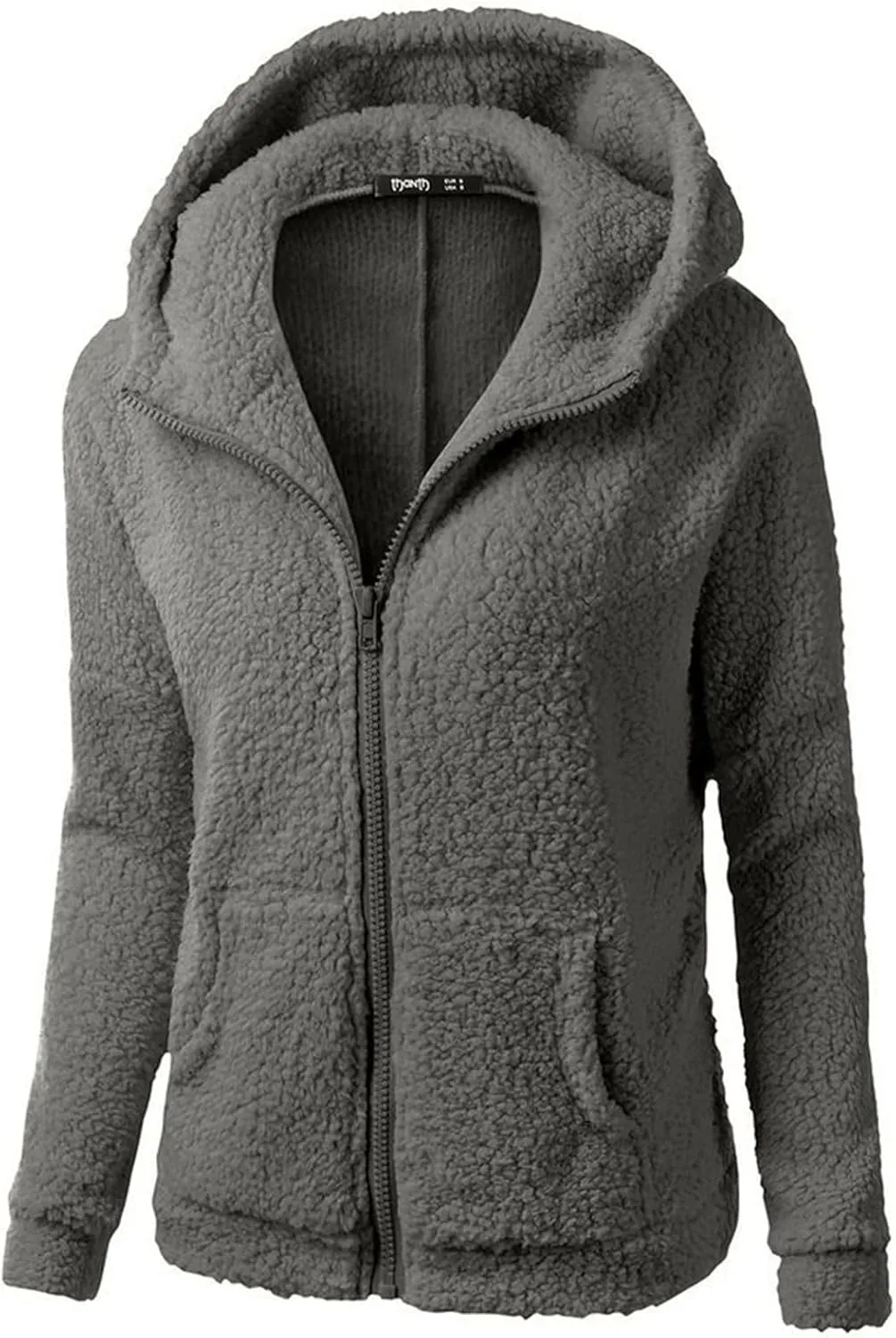 Womens Winter Coats with Hood Casual Long Sleeve Fuzzy Sherpa Jacket Trendy Warm Zip Up Hoodie Shaggy Faux Fur Coat