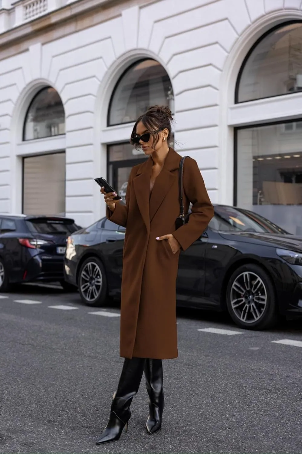 Womens Winter Long Pea Coat Retro Lapel Collar Single Breasted Maxi Long Peacoat Jacket Elegant Office Work Overcoat