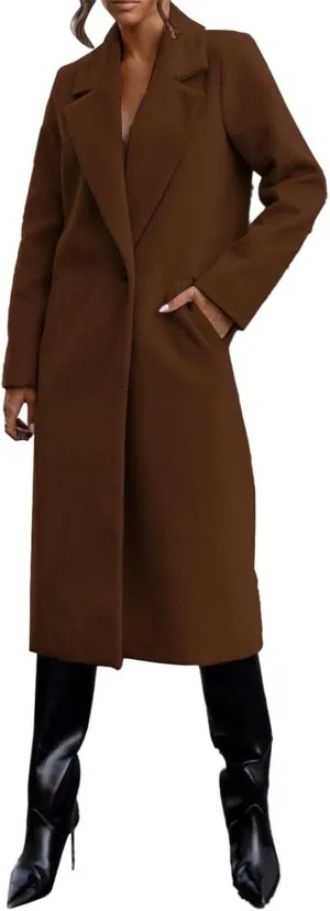Womens Winter Long Pea Coat Retro Lapel Collar Single Breasted Maxi Long Peacoat Jacket Elegant Office Work Overcoat