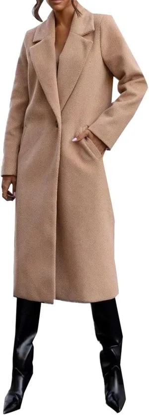 Womens Winter Long Pea Coat Retro Lapel Collar Single Breasted Maxi Long Peacoat Jacket Elegant Office Work Overcoat