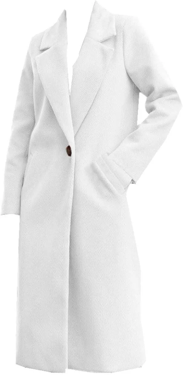 Womens Winter Long Pea Coat Retro Lapel Collar Single Breasted Maxi Long Peacoat Jacket Elegant Office Work Overcoat