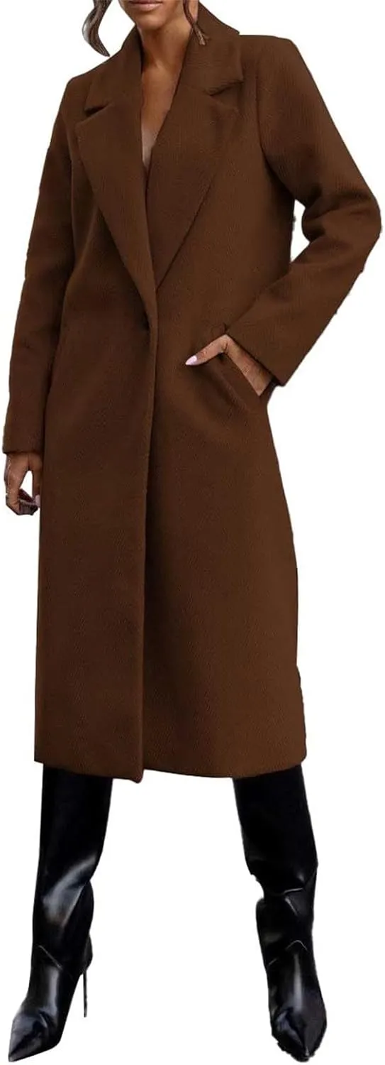 Womens Winter Long Pea Coat Retro Lapel Collar Single Breasted Maxi Long Peacoat Jacket Elegant Office Work Overcoat