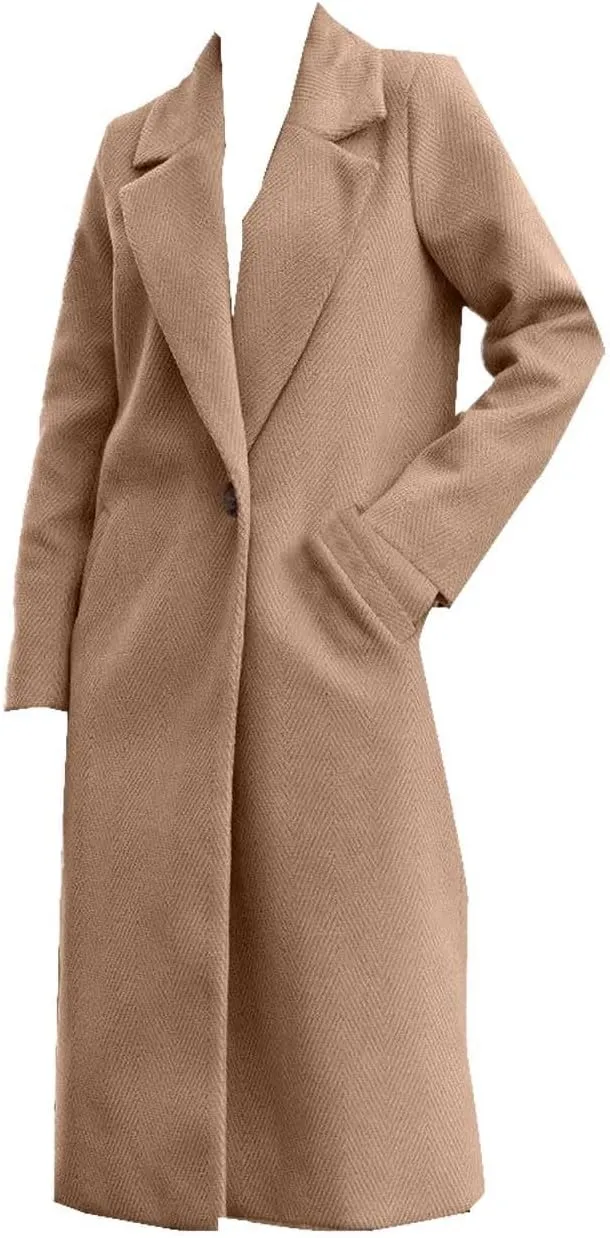 Womens Winter Long Pea Coat Retro Lapel Collar Single Breasted Maxi Long Peacoat Jacket Elegant Office Work Overcoat