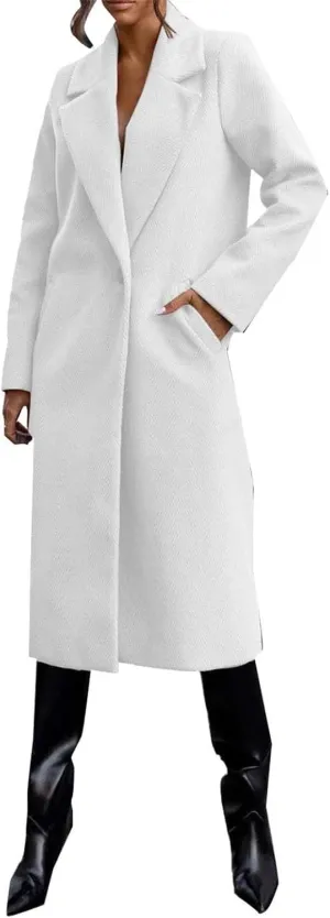 Womens Winter Long Pea Coat Retro Lapel Collar Single Breasted Maxi Long Peacoat Jacket Elegant Office Work Overcoat