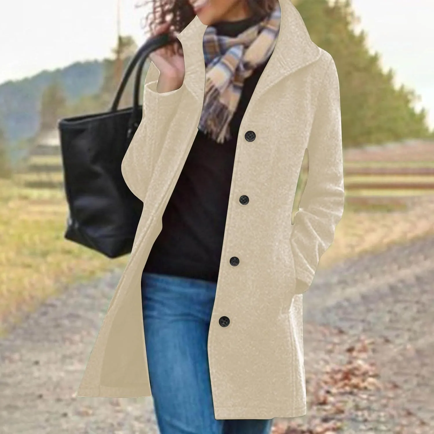 Womens Winter Wool Blend Pea Coat Single Breasted Stand Collar Casual Thicken Trench Coat Overcoat Pea Coat Warm 2025