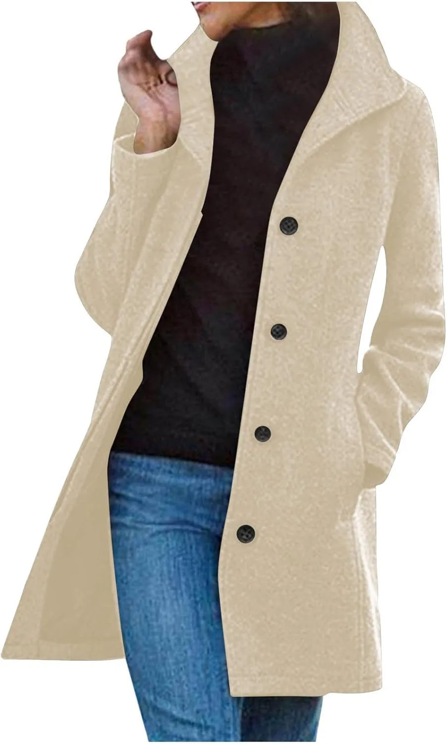 Womens Winter Wool Blend Pea Coat Single Breasted Stand Collar Casual Thicken Trench Coat Overcoat Pea Coat Warm 2025