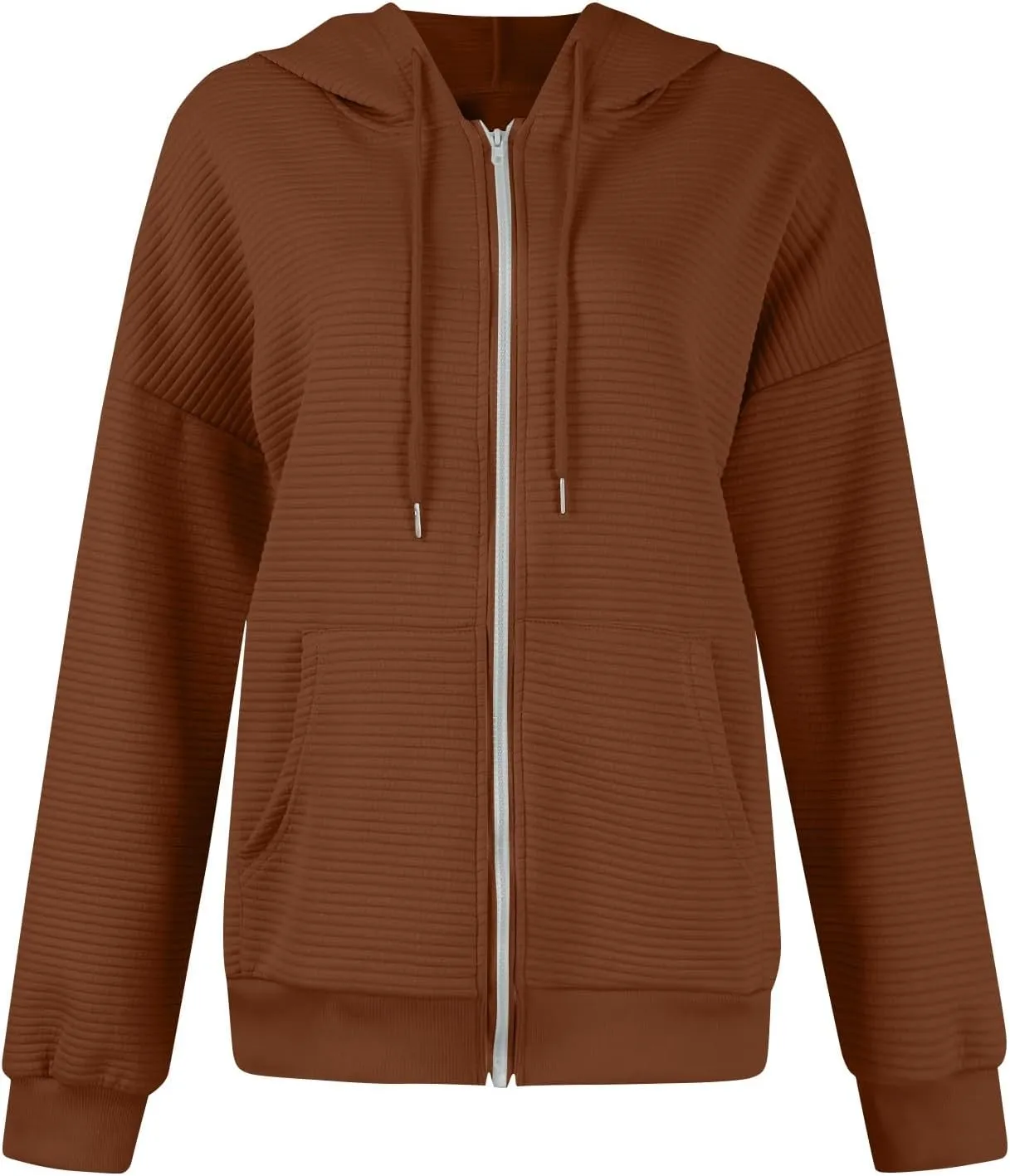 Womens Zip Up Hoodie Oversized Sweatshirt Waffle Knit Clothes Fall Fashion Long Sleeve Jacket With Pockets