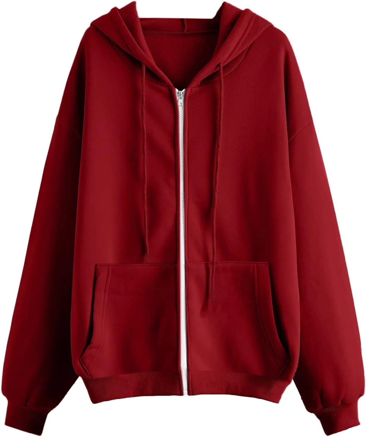 Womens Zip Up Hoodies Long Sleeve Fall Oversized Sweatshirts Casual Plain Fleece Jacket with Pockets Y2K Clothes Outwear