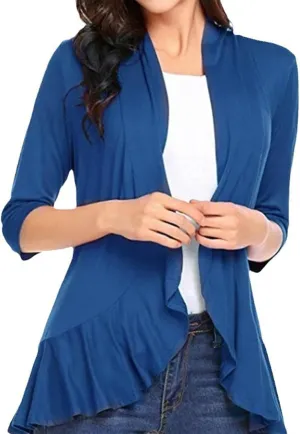 Wonderealy Lightweight Cardigans, Soft Draped Ruffles 3/4 Sleeve Cardigan, Women's Casual Lightweight Open Front Cardigans