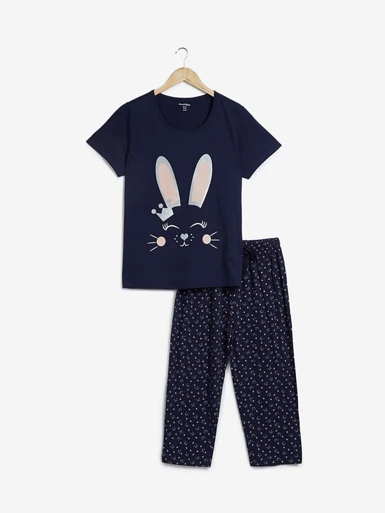 Wunderlove Dark Blue T-Shirt and Capris Set