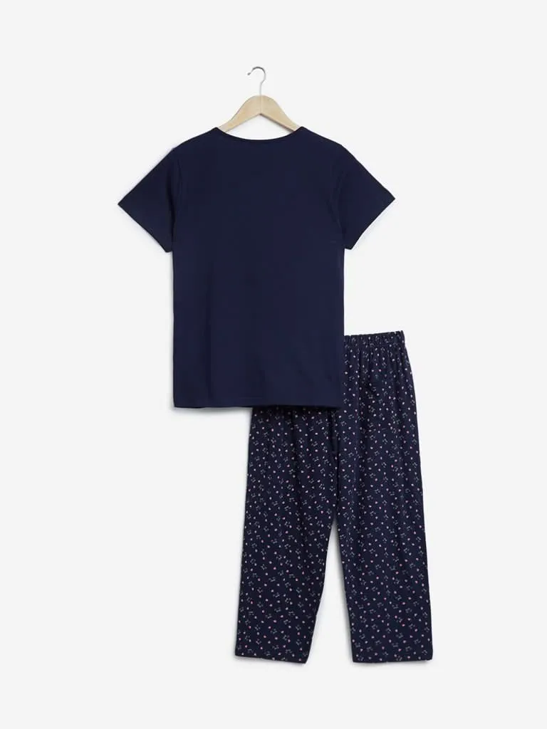 Wunderlove Dark Blue T-Shirt and Capris Set