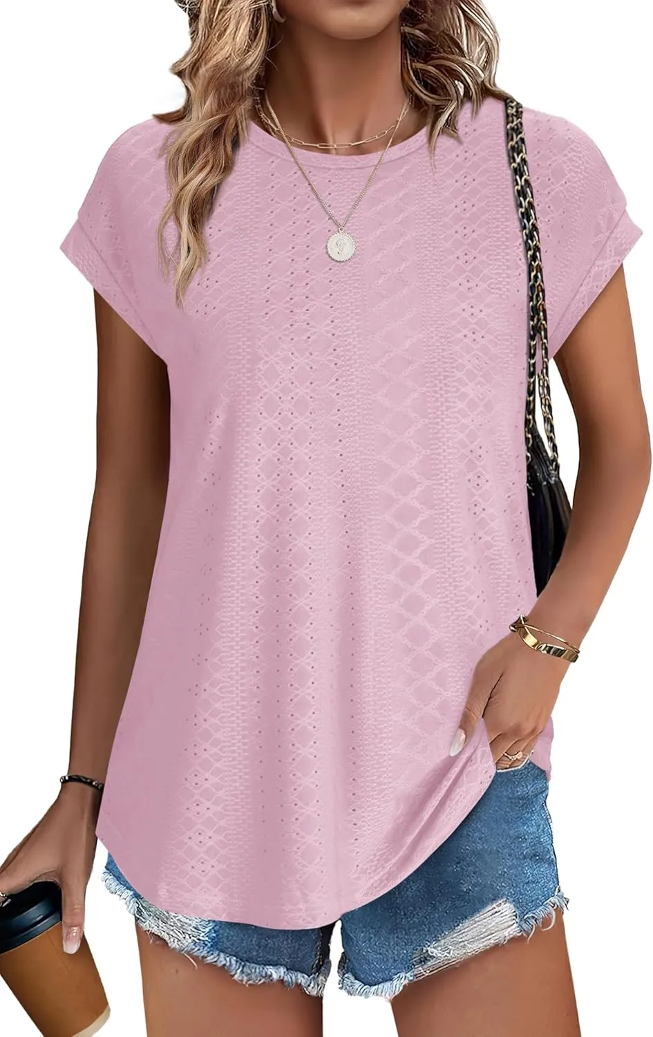 XIEERDUO Womens Tops Short Sleeve Shirts Blouses for Women Dressy Casual Cap Sleeve Tops with Curved Hem