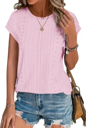 XIEERDUO Womens Tops Short Sleeve Shirts Blouses for Women Dressy Casual Cap Sleeve Tops with Curved Hem