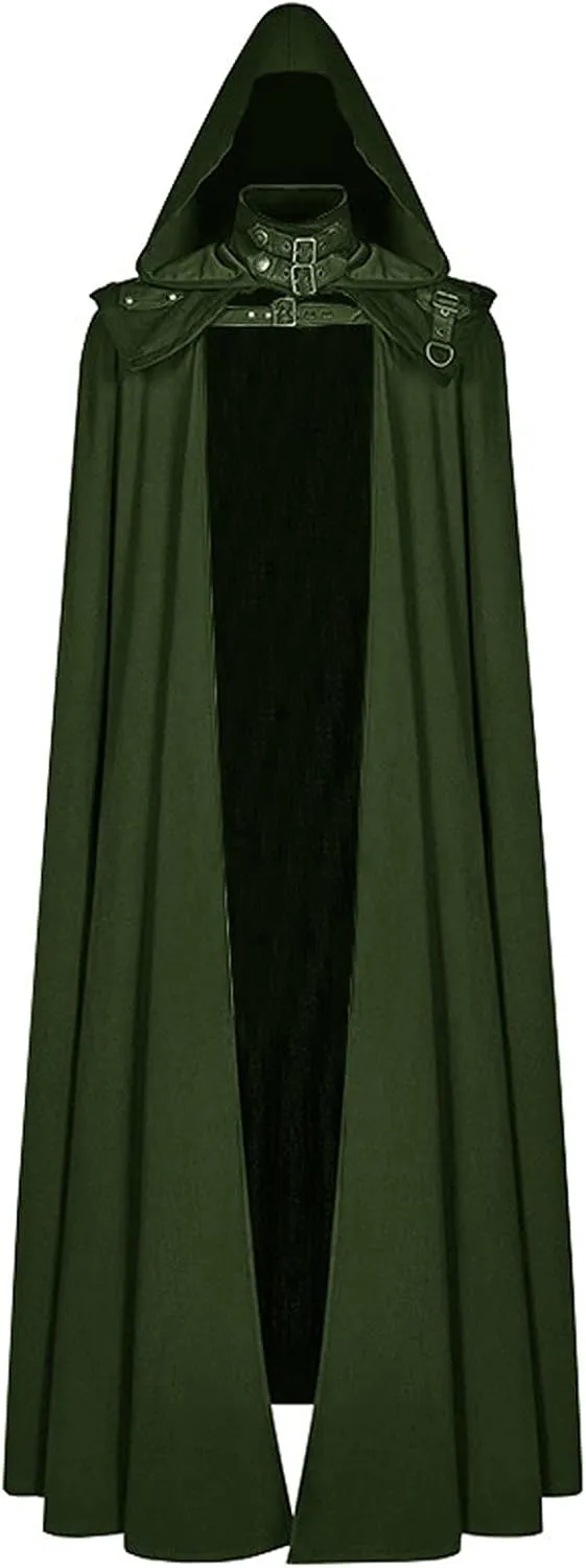 XUNRYAN Mens Cosplay Renaissance Medieval Goth Pirate Vampire Witch Cloak with Hood Robes Cape Coat Christmas Halloween