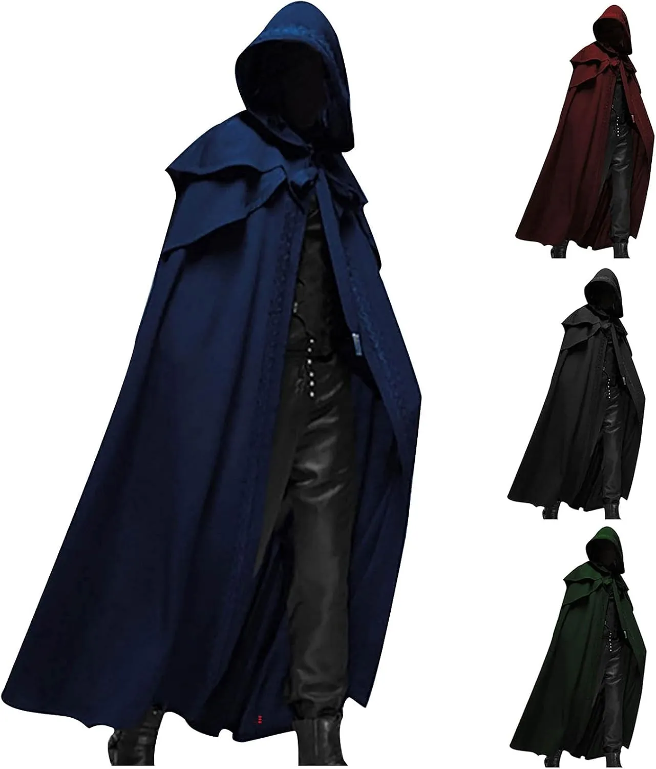 XUNRYAN Men's Renaissance Cloak Hooded Cardigan Long Cape Coat Retro Gothic Solid Cosplay Party Outfit Halloween Costume