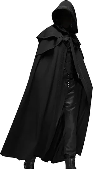 XUNRYAN Men's Renaissance Cloak Hooded Cardigan Long Cape Coat Retro Gothic Solid Cosplay Party Outfit Halloween Costume
