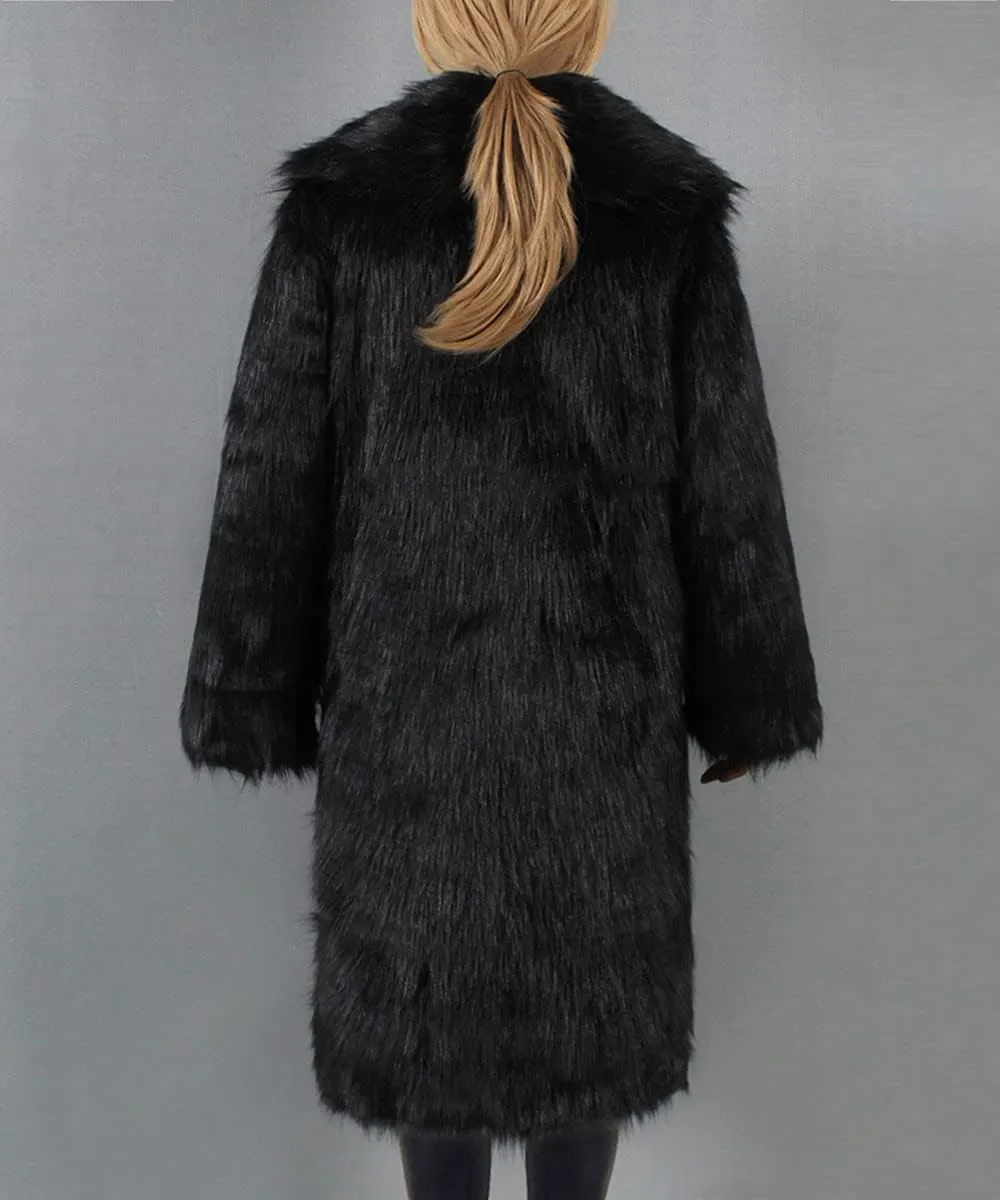 XUNRYAN Women Shaggy Winter Warm Faux-Fur Coat Maxi Long Fleece Plush Jackets Notch Lapel Cardigan Trench Coats Outerwear