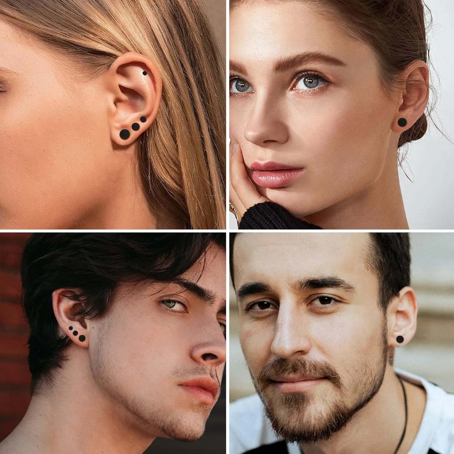 YADOCA 6 Pairs Black Stud Earrings for Men Women Hypoallergenic 316L Surgical Stainless Steel Round Dot CZ Ball Black Earrings Studs Set 3-12 MM