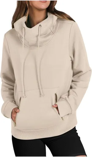 yardsong Hoodies for Women 2024 Fashion Cowl Neck Long Sleeve Sweatshirts Teen Girls Casual Pullover with Zipper Pockets