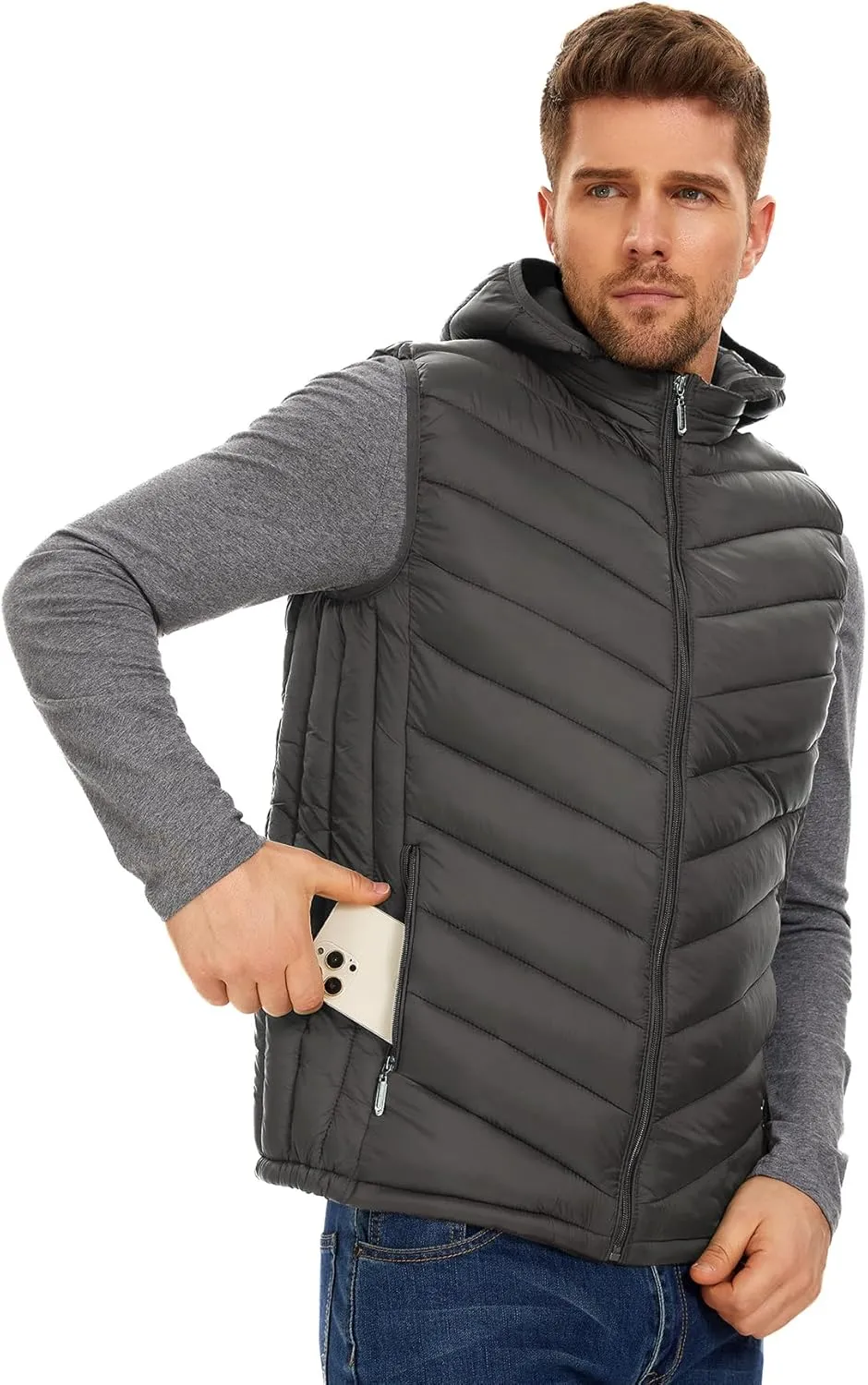 YKR Mens Puffer Vest Lightweight Winter Hooded Puffy Outerwear Vests Quilted Gilet with Pockets