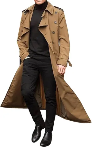 Ymosrh Mens Coats and Jackets Long-Slevee Luxury Full Length Trench Coat Long Wool Overcoat Winter Jackets for Men