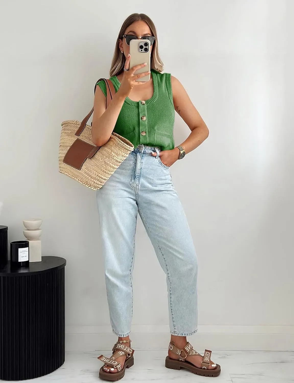 Yousify Womens Sweater Vest Summer Ribbed Tank Tops Sleeveless Button Down Shirts Scoop Neck Top for Women