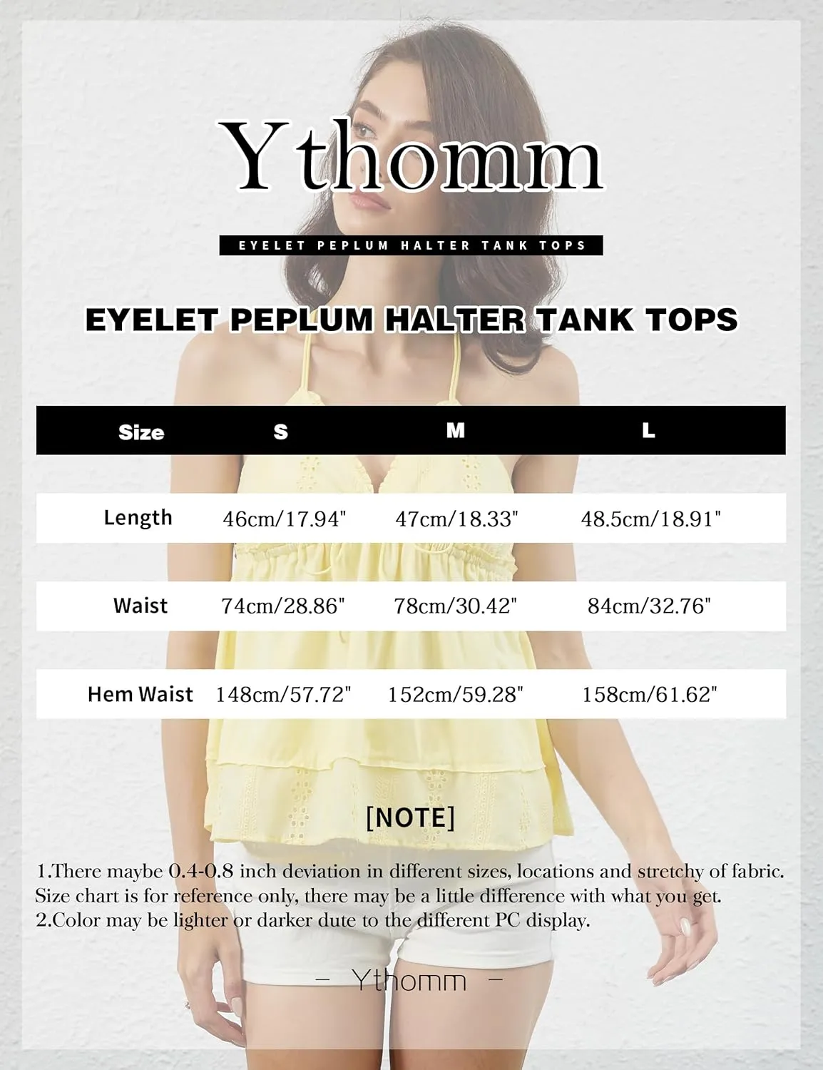 Ythomm Womens Eyelet Peplum Halter Tank Tops Spaghetti Strap Tie Up Scoop Neck Ruffle Hem Flowy Tops Summer Boho Tank Shirts