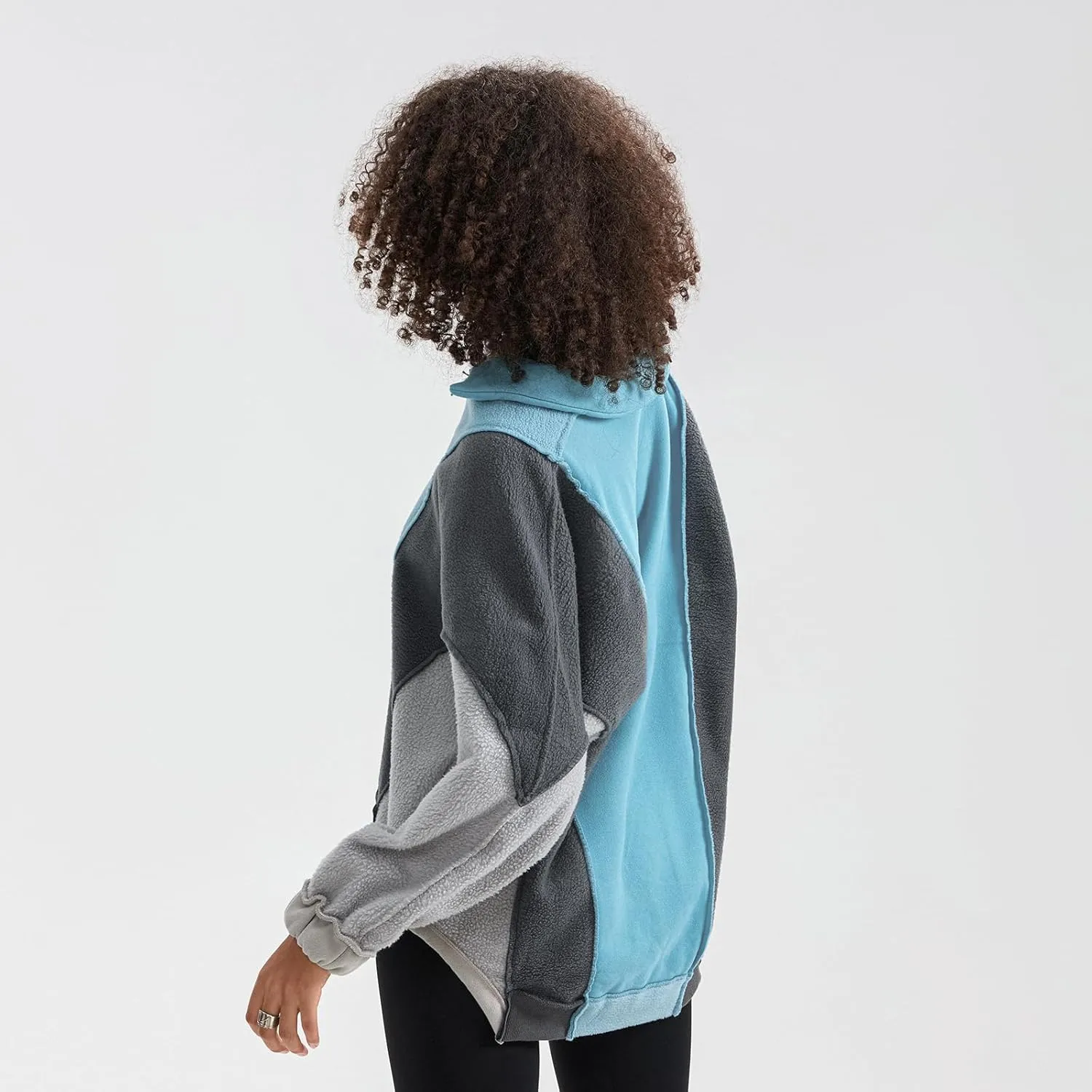 Yuemengxuan Womens Oversized Sweatshirts V-Neck Fleece Hoodies Tops Colorblock Pullover Sweaters Y2k Warm Fall Outfits