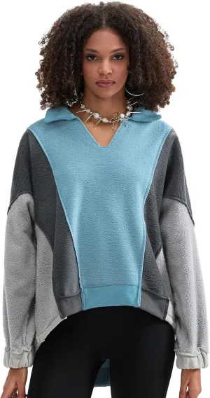 Yuemengxuan Womens Oversized Sweatshirts V-Neck Fleece Hoodies Tops Colorblock Pullover Sweaters Y2k Warm Fall Outfits
