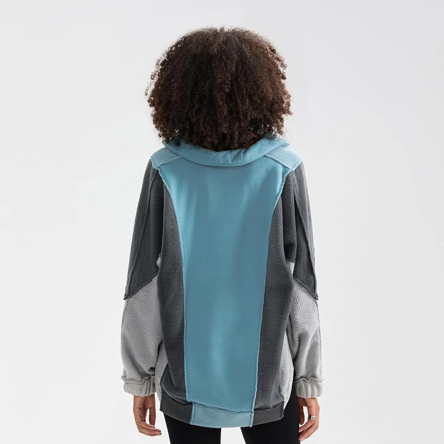 Yuemengxuan Womens Oversized Sweatshirts V-Neck Fleece Hoodies Tops Colorblock Pullover Sweaters Y2k Warm Fall Outfits