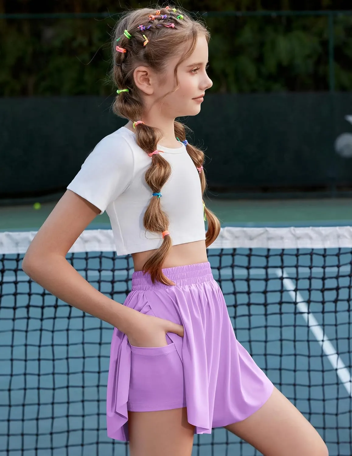 Zaclotre Girls Butterfly Shorts with Pockets 2 in 1 Flowy Running Shorts Kids Athletic Skorts for Tennis Cheer Dance