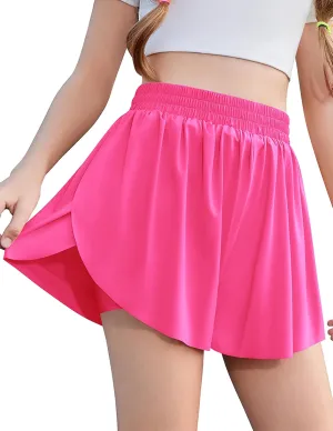 Zaclotre Girls Butterfly Shorts with Pockets 2 in 1 Flowy Running Shorts Kids Athletic Skorts for Tennis Cheer Dance