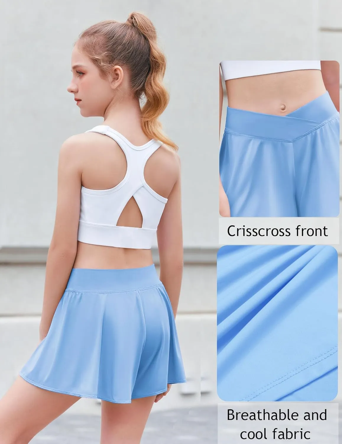 Zaclotre Girls Flowy Shorts with Spandex Liner V Crossover 2 in 1 Athletic Running Shorts with Pockets Kids Butterfly Skorts