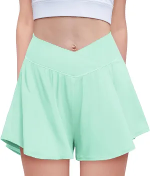 Zaclotre Girls Flowy Shorts with Spandex Liner V Crossover 2 in 1 Athletic Running Shorts with Pockets Kids Butterfly Skorts