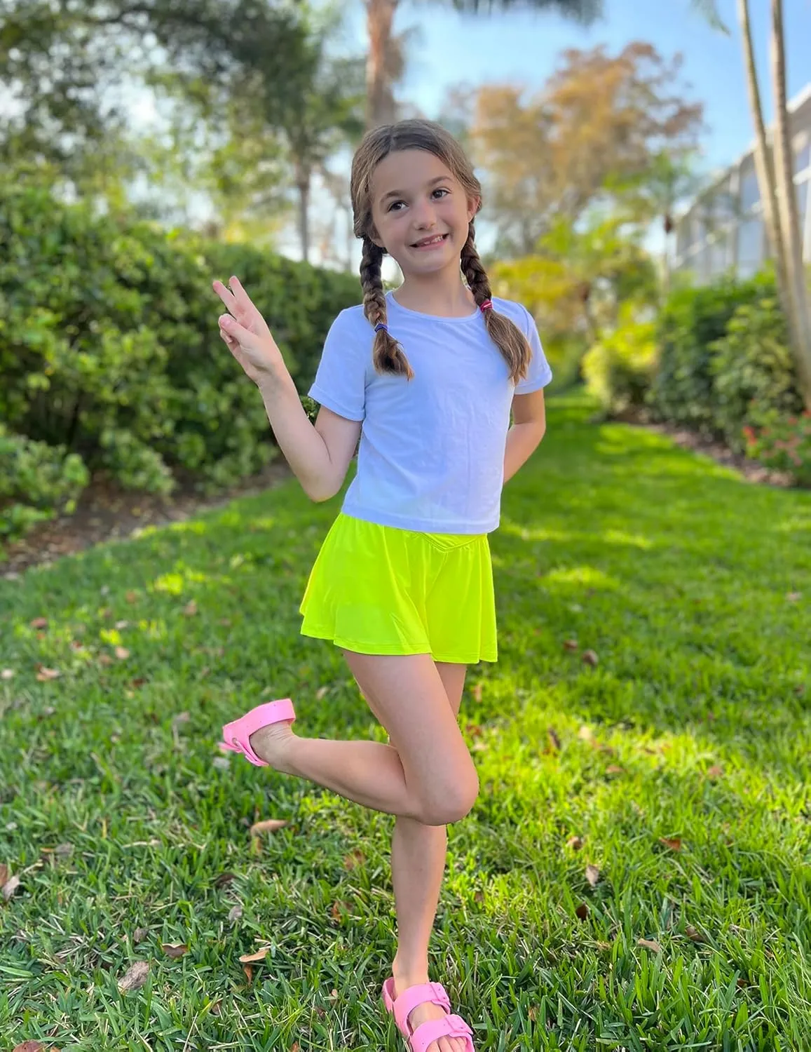Zaclotre Girls Flowy Shorts with Spandex Liner V Crossover 2 in 1 Athletic Running Shorts with Pockets Kids Butterfly Skorts