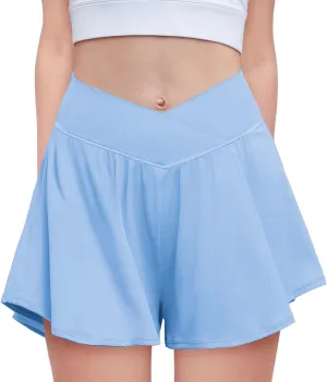 Zaclotre Girls Flowy Shorts with Spandex Liner V Crossover 2 in 1 Athletic Running Shorts with Pockets Kids Butterfly Skorts