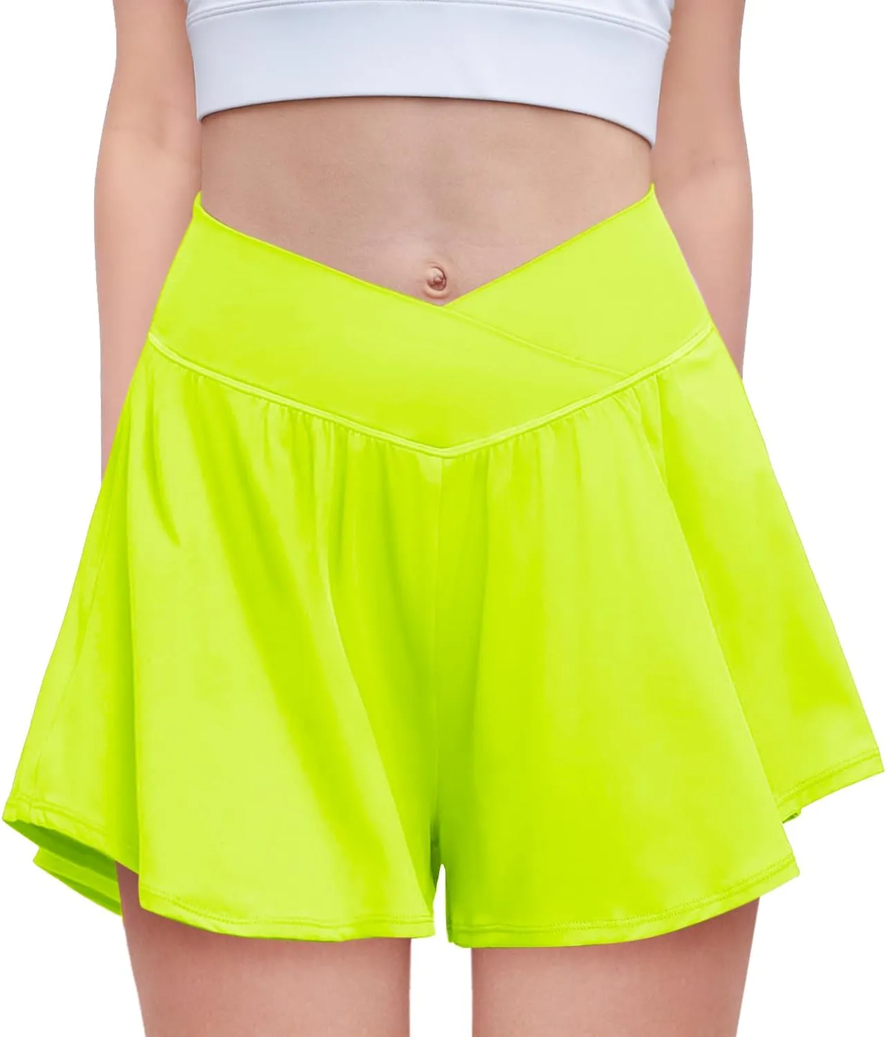 Zaclotre Girls Flowy Shorts with Spandex Liner V Crossover 2 in 1 Athletic Running Shorts with Pockets Kids Butterfly Skorts