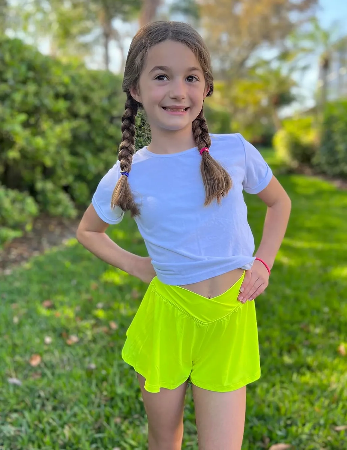 Zaclotre Girls Flowy Shorts with Spandex Liner V Crossover 2 in 1 Athletic Running Shorts with Pockets Kids Butterfly Skorts