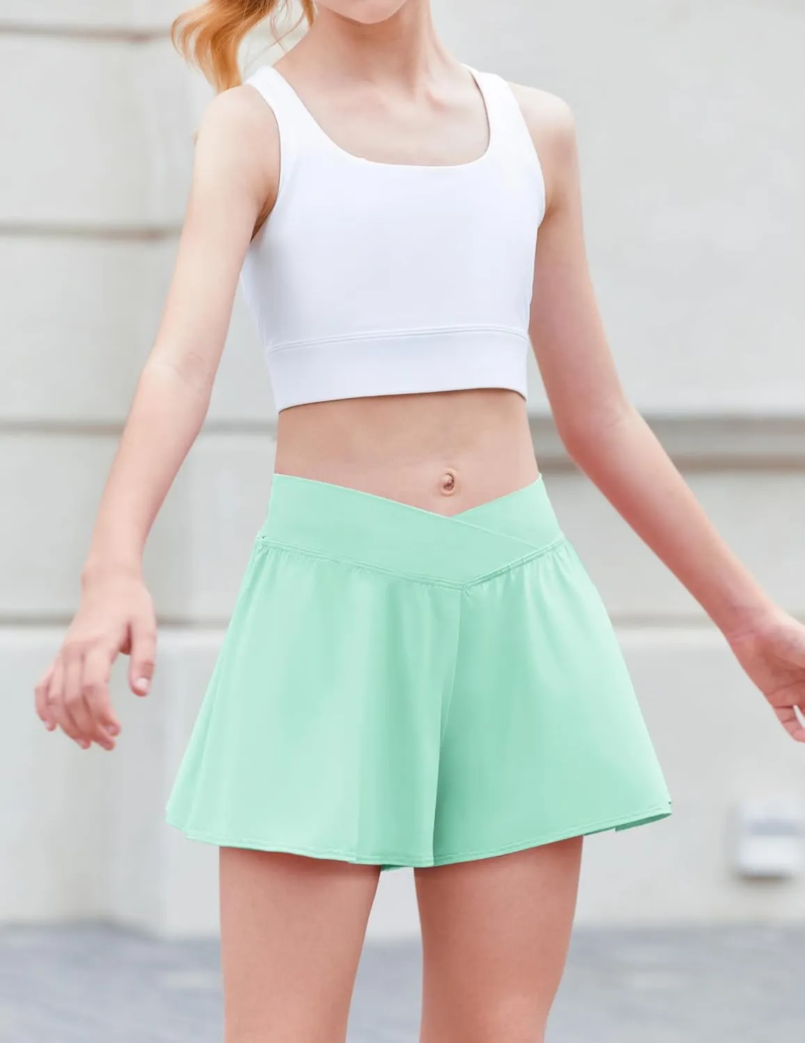 Zaclotre Girls Flowy Shorts with Spandex Liner V Crossover 2 in 1 Athletic Running Shorts with Pockets Kids Butterfly Skorts
